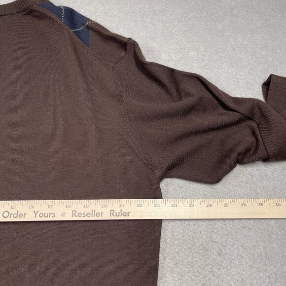 Toscano Sweater Mens XL Brown Merino Wool Blend Argyle V-Neck Made in Italy - Picture 8 of 9